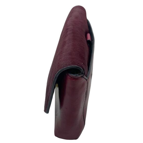 J.Crew Genuine Calf Hair‎ Pony Hair Clutch Burgundy Leather Envelope Bag - Picture 3 of 7